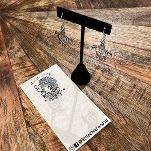 Handmade stainless steel silver turtle earrings